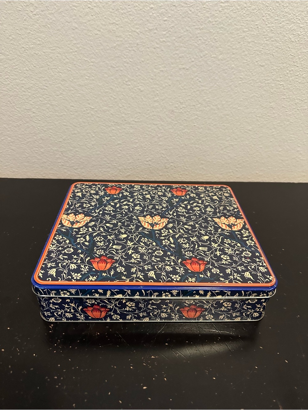 Blue Floral Decorative Metal Tin Box